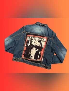 Handmade, Upcycled John Carpenter's Halloween Denim Jacket Size L